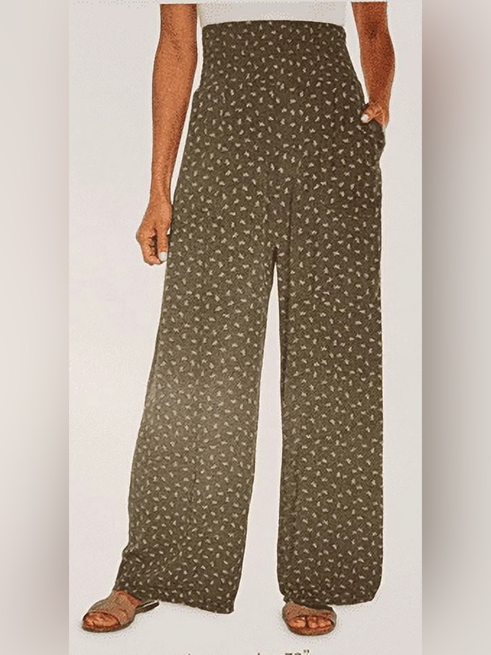 Three Dots Olive Green Wide-Leg Printed Joggers
